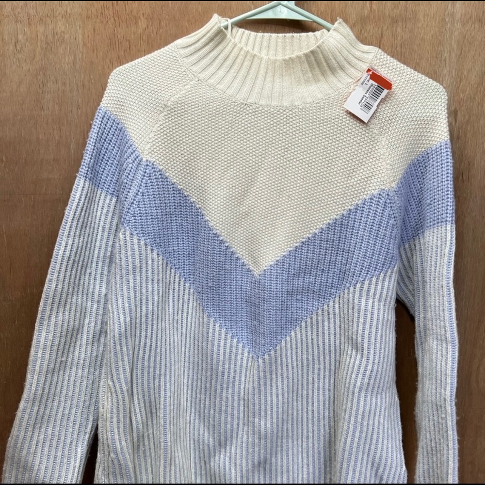 Vintage Mock Neck Sweater with Blue Stripes